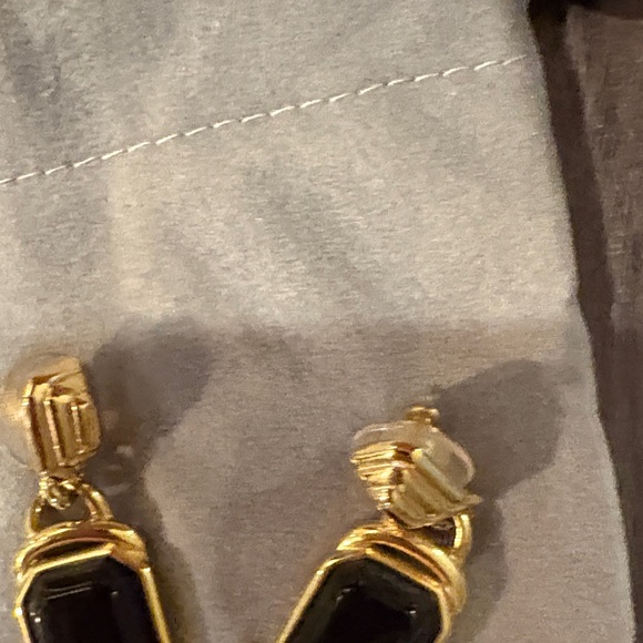 Elegant Gold and Black Drop Earrings - Picture 2 of 3